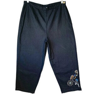 DR David Wayne Vintage Linen Blend Beaded Crop Straight Leg Pants Size 8 Black